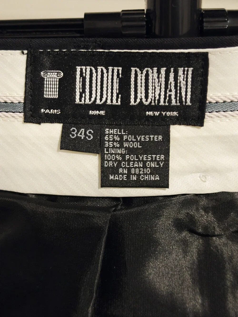 NWT Eddie Domani Men's Black Pinstripe Suit Unhemmed Trousers Size 40S / 34W